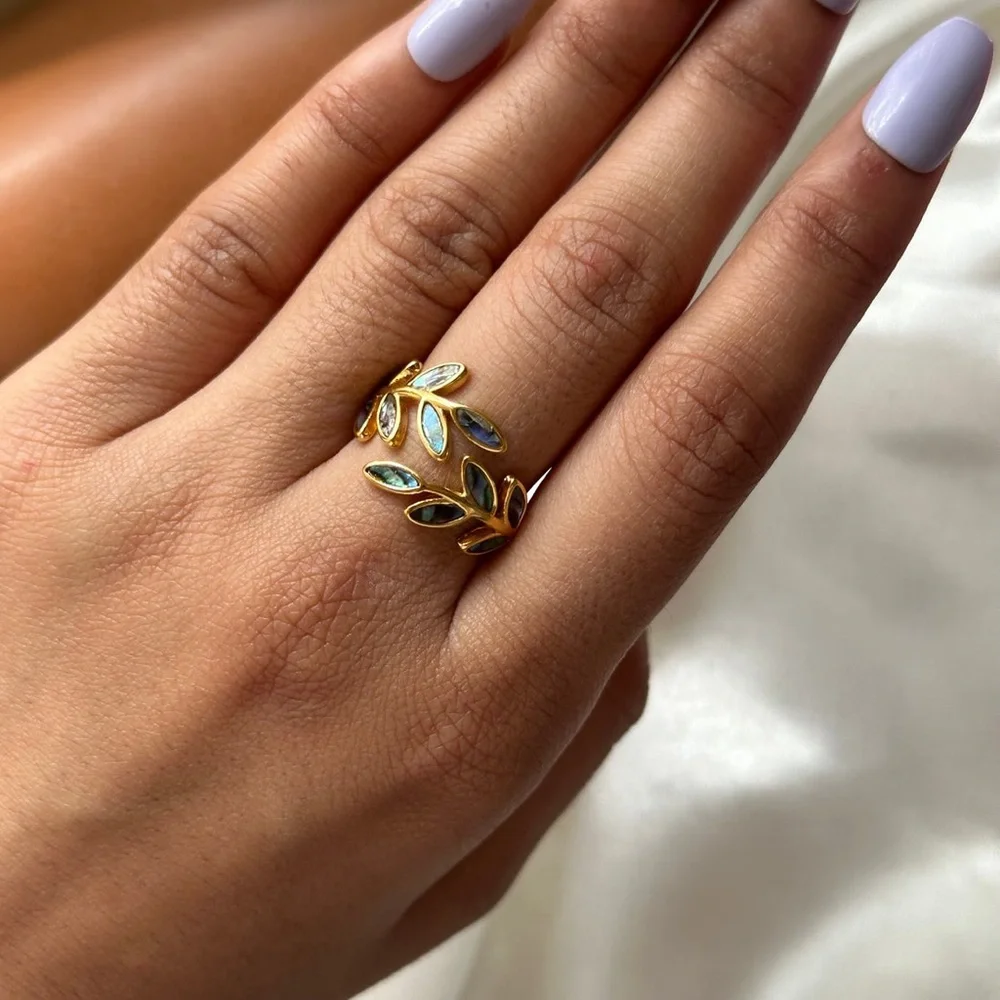 Lunara Gold and Blue Leaf Ring